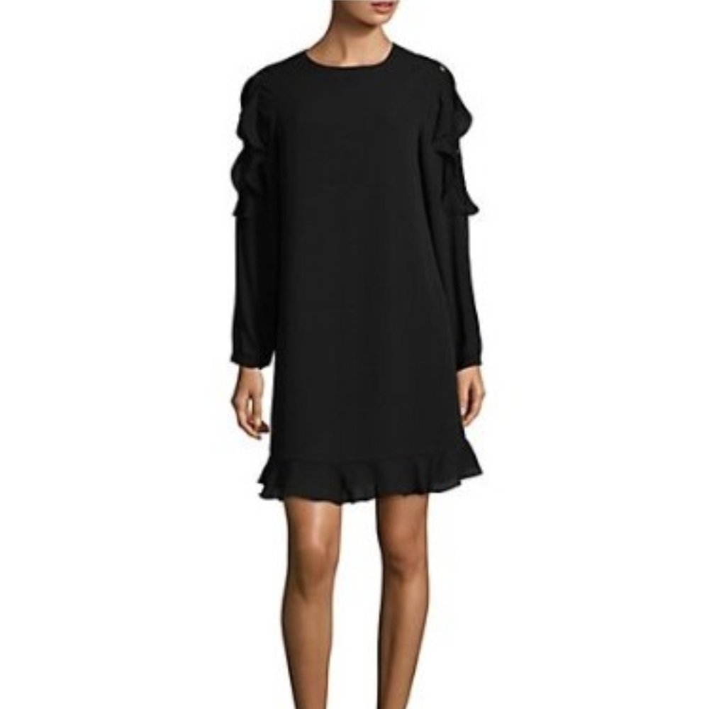 Saks Fifth Avenue Black Ruffle Long Sleeve Shift